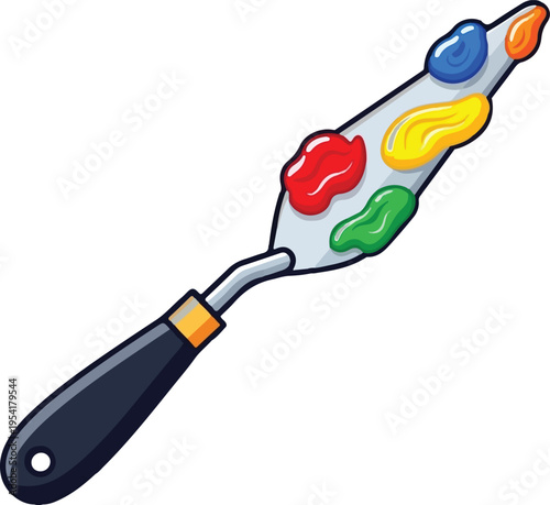 Paint Palette Knife with Color Paint Blobs Art Tool Vector Illustration