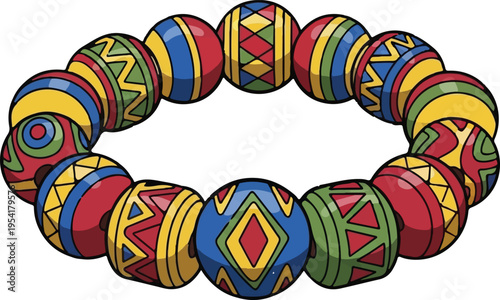Colorful Ethnic Beaded Bracelet Tribal Jewelry Vector Illustration