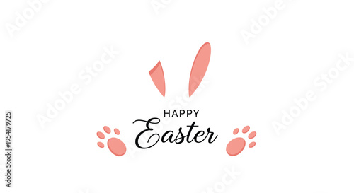 Simple Happy Easter greeting with pink bunny ears and paws arranged around the text on a clean white background.