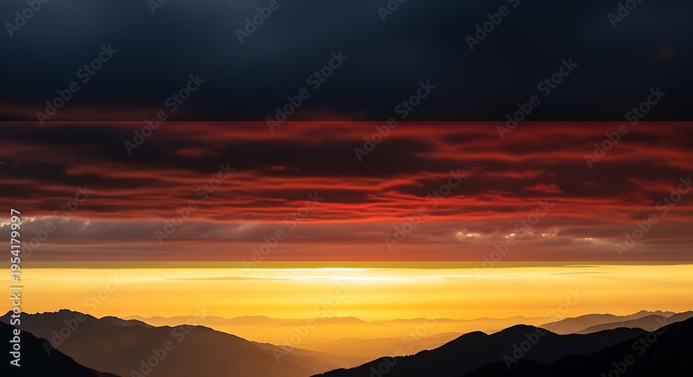 Fototapeta premium Vibrant sunset over mountain range with orange and red clouds