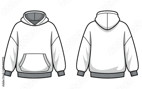 Minimalist gray hoodie front and back view vector illustration isolated on white background