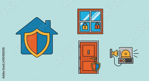 Home Security System Elements Illustrated.