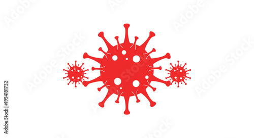 Iconographic representation of multiple red virus symbols of different sizes on a white background.