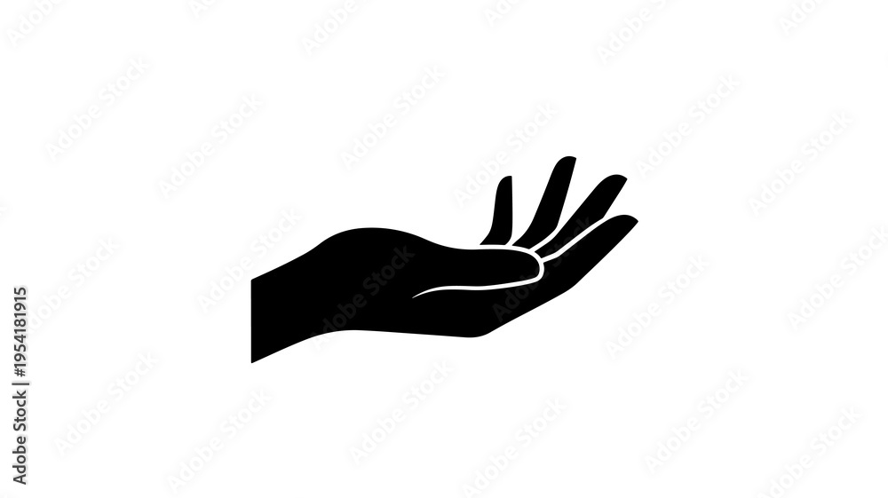 Fototapeta premium black hand icon with palm up, gesture symbol