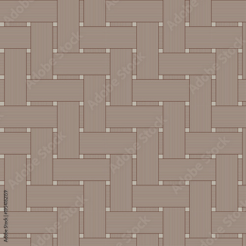 Seamless line art pattern with brown twill woven texture