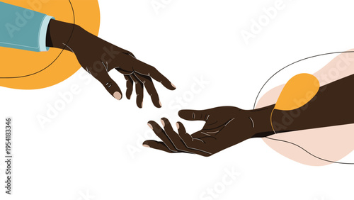 Modern artistic interpretation of the Creation of Adam shows two hands with different skin tones reaching towards each other.