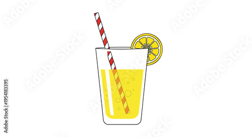 Vector illustration of a glass of lemonade with straw and lemon slice