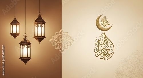 Elegant islamic ramadan lanterns and calligraphy art