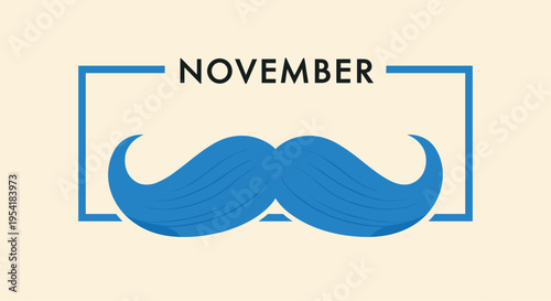 Blue mustache illustration inside a frame with the word November, representing the Movember prostate cancer awareness campaign.