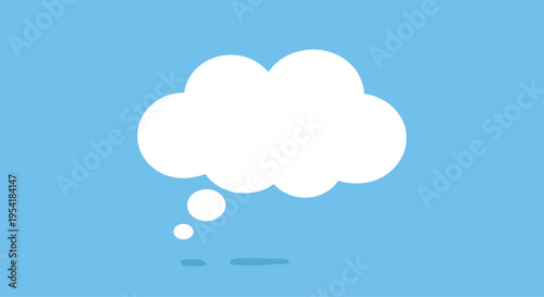 Simple white thought bubble icon on a solid blue background, representing ideas, dreams, communication, and creative thinking.