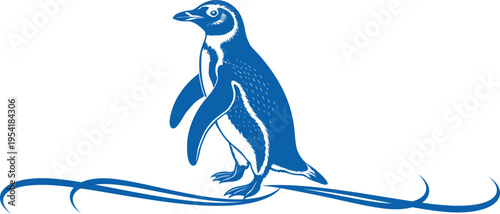 Vector blue silhouette illustration of a penguin for penguin day
