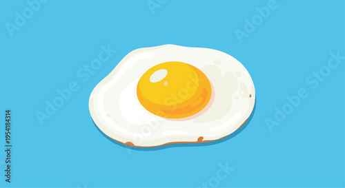 Simple and clean illustration of a perfectly cooked sunny side up fried egg with a bright yellow yolk on a blue background.