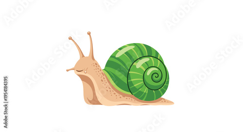 Cartoon illustration of a slow-moving snail with a vibrant green shell, depicted with a sad or tired facial expression.