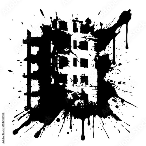 Silhouette of building ruins