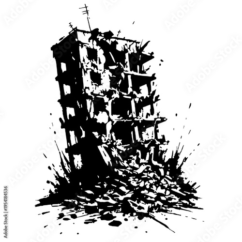 Silhouette of building ruins