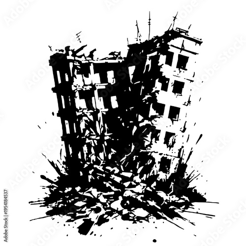 Silhouette of building ruins