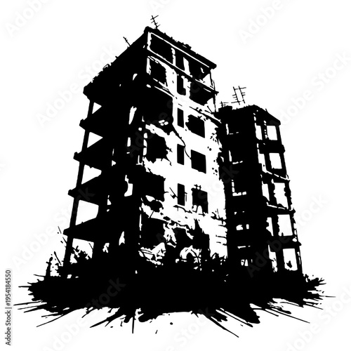 Silhouette of building ruins