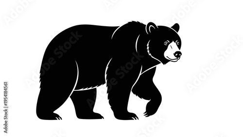 Black Bear Silhouette Illustration Walking Forward.