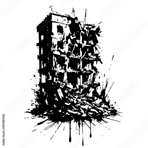 Silhouette of building ruins