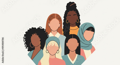 Diverse group of women standing together showing unity and strength.