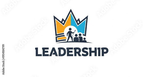 Leadership crown with people and man pointing forward.