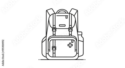 Modern Backpack Illustration with Pockets and Straps.