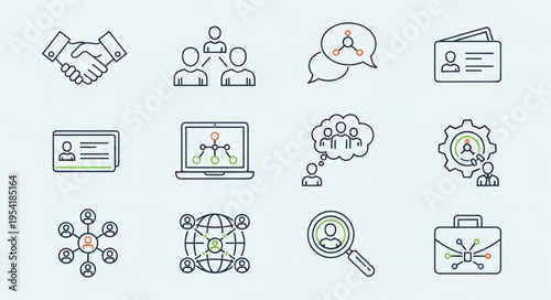 Business icons representing teamwork and human resources concepts.