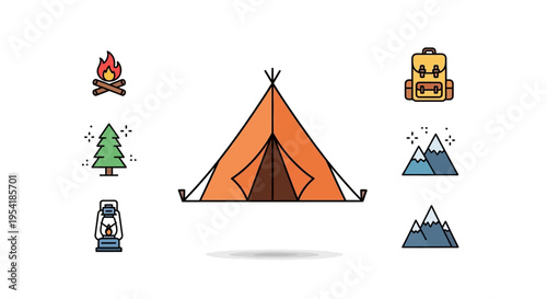 Camping Tent and Outdoor Gear Icons.