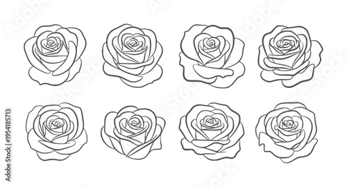 Eight Outline Roses Arranged in Two Rows flower floral botanical