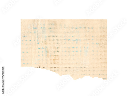 Old dust-ripped paper, torn edges, strips isolated on a white background, Vintage Torn Graph Paper Texture.
