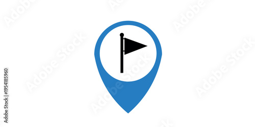 A blue map pin icon with a play button