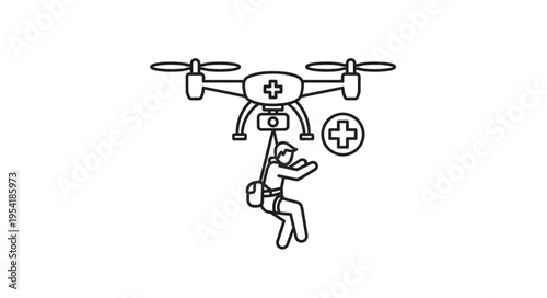 Drone delivering medical supplies to person in need.