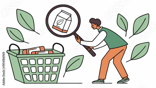 Concept of intentional consumption with person inspecting clothing in basket illustrating conscious choice sustainable shopping and mindful buying