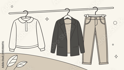 Concept of intentional consumption with minimal wardrobe on hangers illustrating conscious choice and sustainable fashion lifestyle