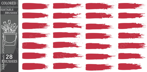 Set of 28 red paint brush strokes vector