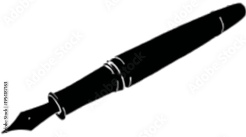 A black and white illustration of a pen, shown from the side with the nib in focus