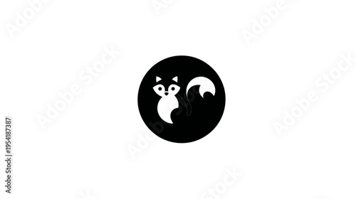 Black circular emblem, white fox outline inside. Simple, minimalist design on white background