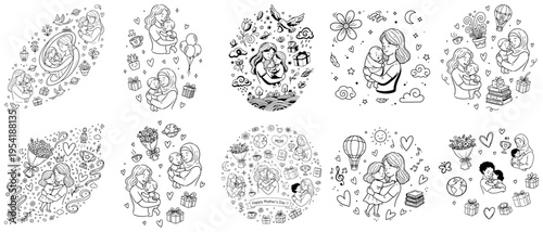 Hand drawn motherhood illustration set