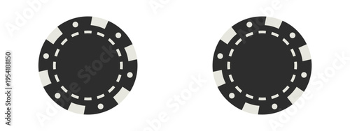 Two Dark Gray and White Poker Chips on White Background