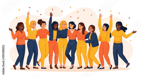 Diverse group of women celebrating together with confetti.