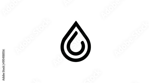 Minimalist black droplet icon featuring concentric outlines and a curved interior shape on white background