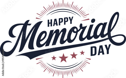 Happy Memorial Day typography lettering banner with fireworks and stars vector illustration