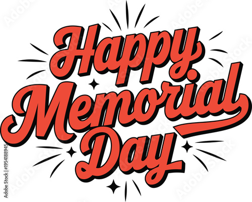 Happy Memorial Day typography lettering banner with fireworks and stars vector illustration