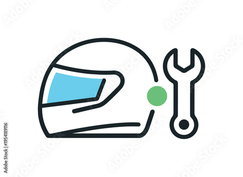 Vehicle maintenance awareness and rider safety preparation routine encouraging responsible transport habits and performance reliability, a simple motorcycle helmet shape placed