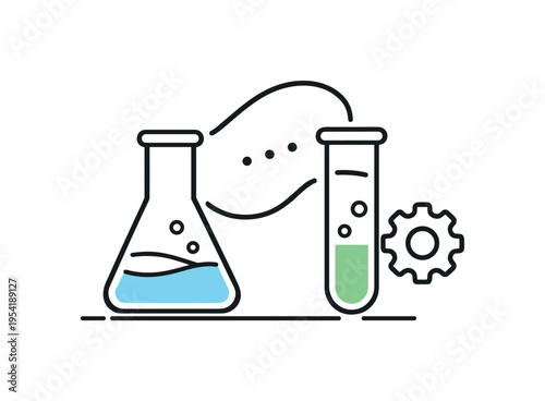 Scientific research and innovation workflow in a modern chemical laboratory focused on discovery and quality assurance processes, a simple conical flask connected by a thin tube to