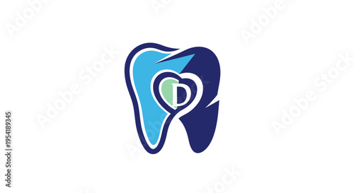 Modern dental care logo with heart and tooth symbol on white background
