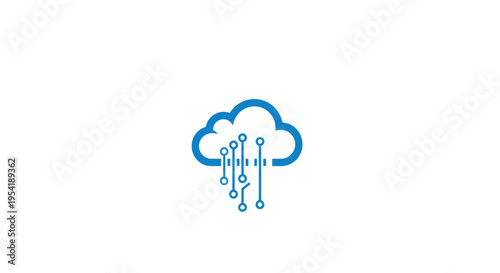Blue cloud computing icon with circuit board lines representing digital data storage technology.