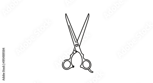 Minimalist line art illustration of professional hairdressing scissors on white background