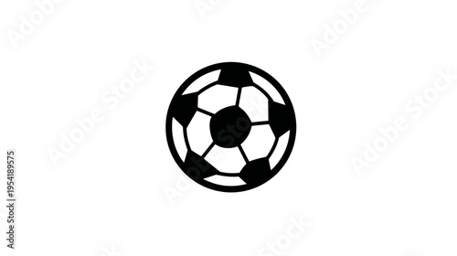 A monochrome illustration of a soccer ball on a white background. It's perfectly centered