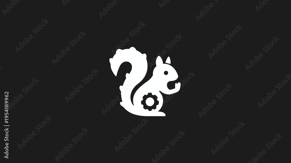 Fototapeta premium A white squirrel illustration featuring a cog inside its body against a solid black background